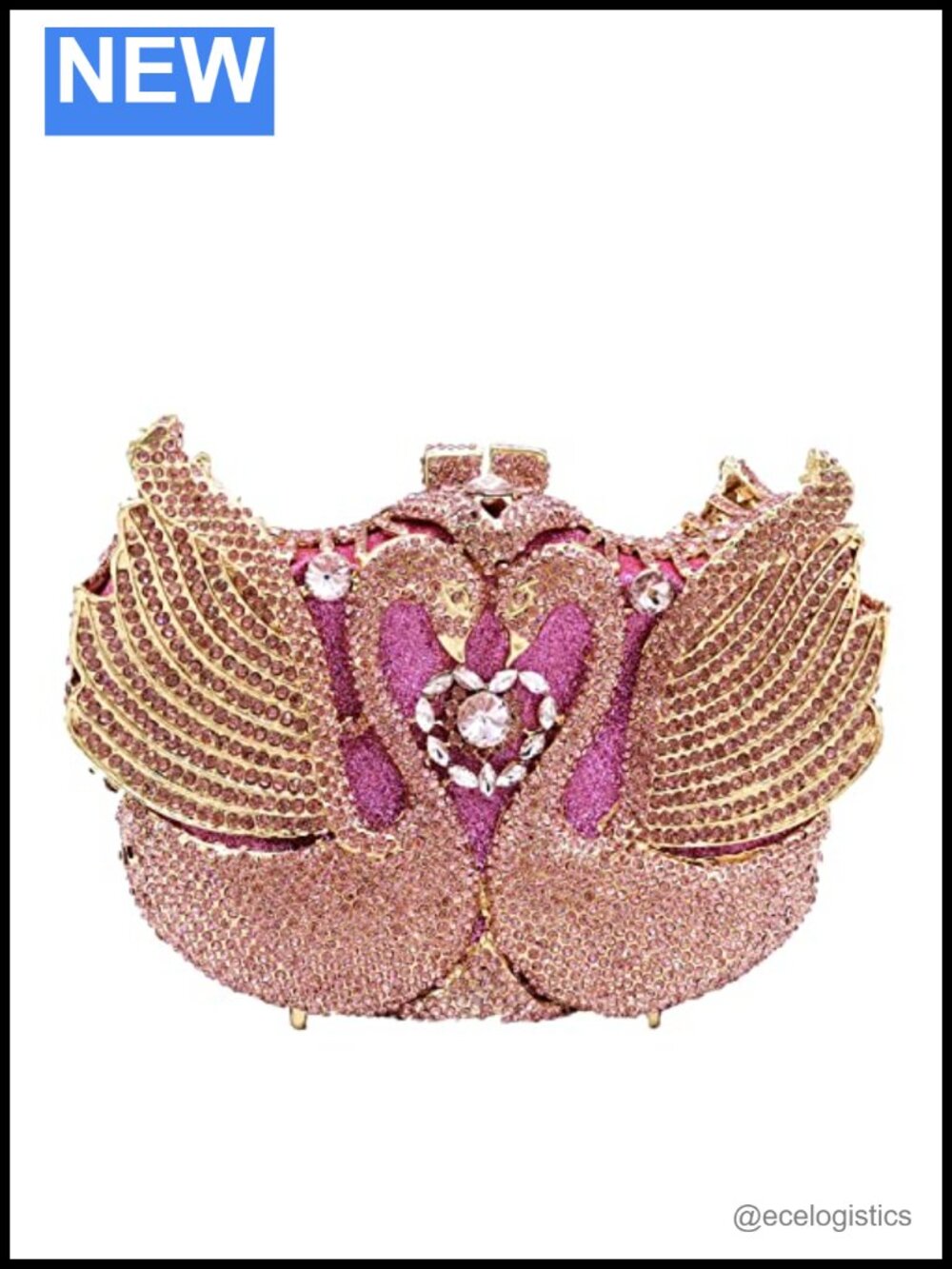 Swan Crystal Clutch Evening Bag Animal Minaudiere with Chain Straps